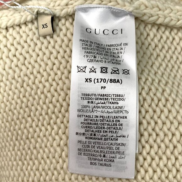 Gucci Beige Wool Knit Sweater With Leather Side Stitching XS Long Sleeve Made In - Picture 7 of 8